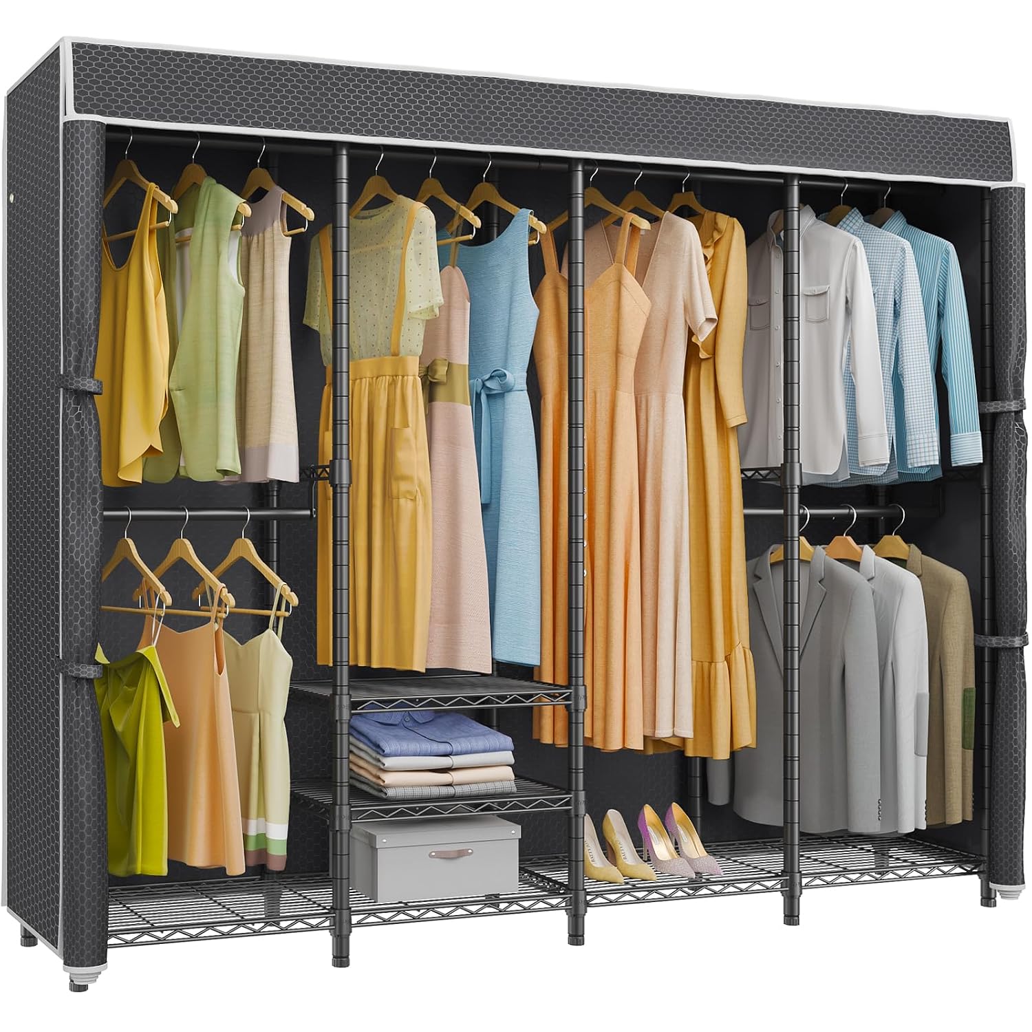 Wardrobe Closet Portable Fabric Cover - Medium Covered Clothes Rack Freestanding Oxford