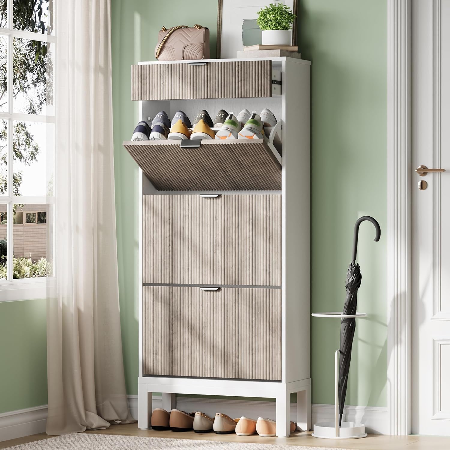 Shoe Rack Cabinet Narrow Entryway - Entryway Shoe Cabinet with 3 Flip
