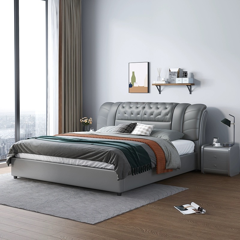 King Size Bed Frame With Storage Drawers - Set Furniture Bedroom Leather Bed Nordic