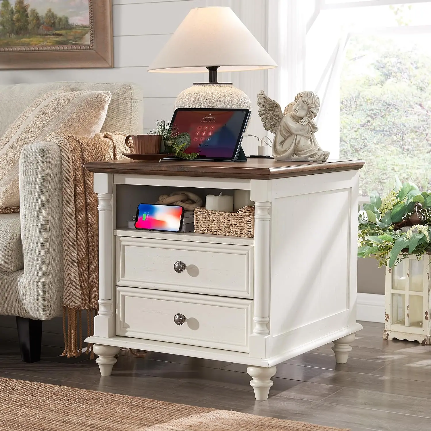 Solid Wood Nightstand 2 Drawers - 24