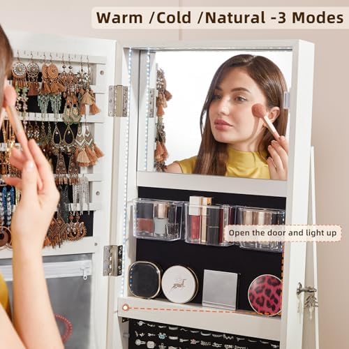 Fluted 360° Swivel Jewelry Arm - Full Length Mirror Jewelry Armoire 评论和价格