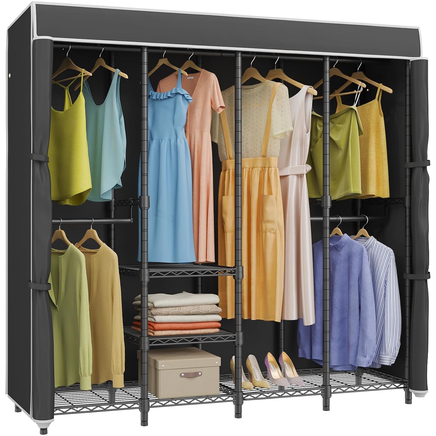 Medium Covered Clothes Rack Fr - Wardrobe Closet Portable Fabric Cover 评论和价格
