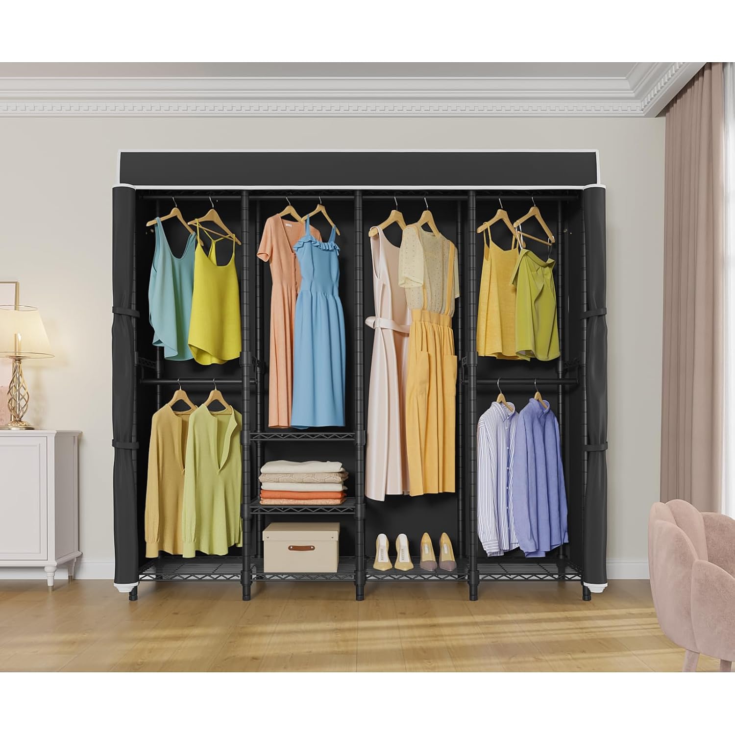 Medium Covered Clothes Rack Fr - Wardrobe Closet Portable Fabric Cover 评论和价格