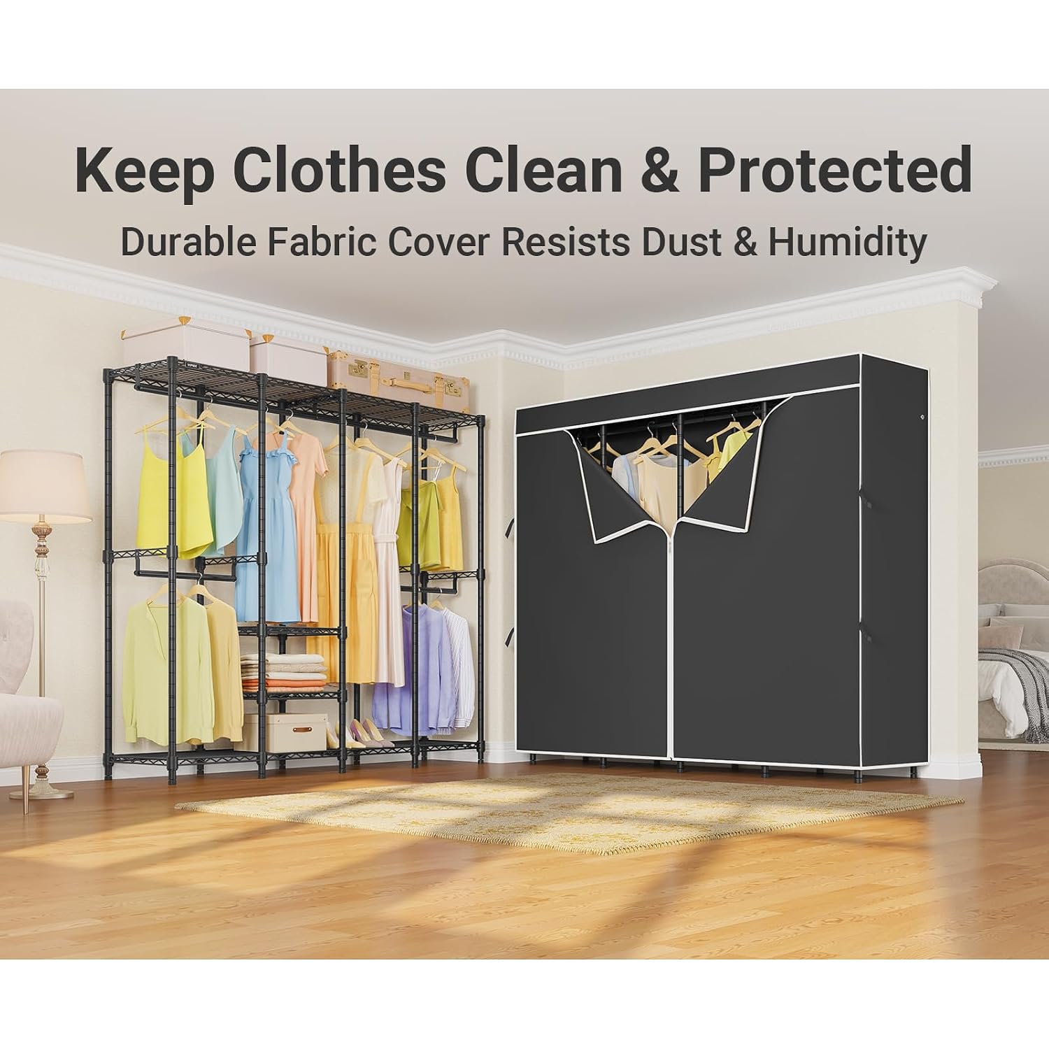 Medium Covered Clothes Rack Fr - Wardrobe Closet Portable Fabric Cover 评论和价格