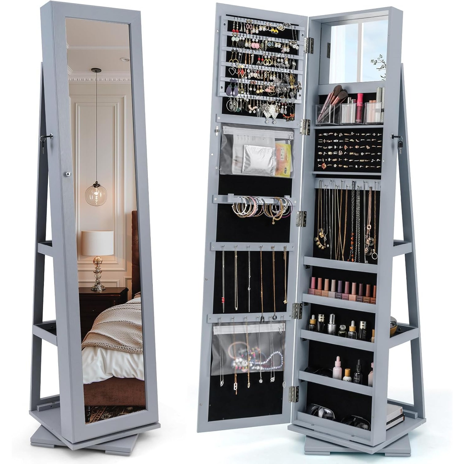 Swivel Jewelry Armoire with Fu - Full Length Mirror Jewelry Armoire 评论和价格