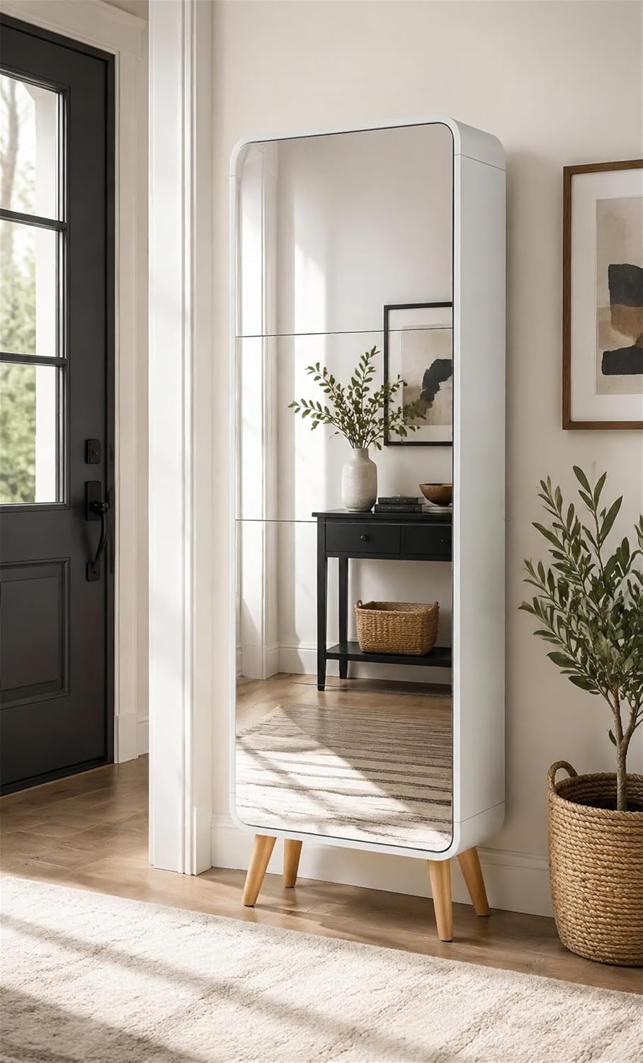 Arched Mirror Shoe Cabinet 4 F - Shoe Rack Cabinet Narrow Entryway 评论和价格