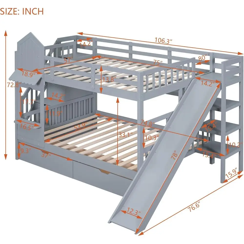 Full-Size Over Full Bunk Bed w - Bunk Bed With Stairs And Slide 评论和价格
