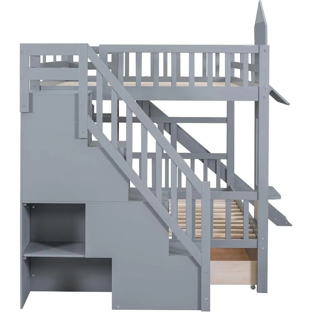 Full-Size Over Full Bunk Bed w - Bunk Bed With Stairs And Slide 评论和价格