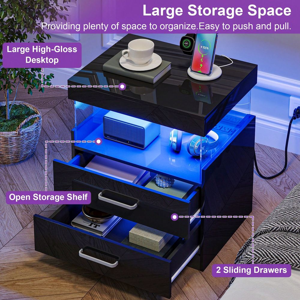 Black LED End Table Nightstand - Floating Nightstand With Led Light 评论和价格
