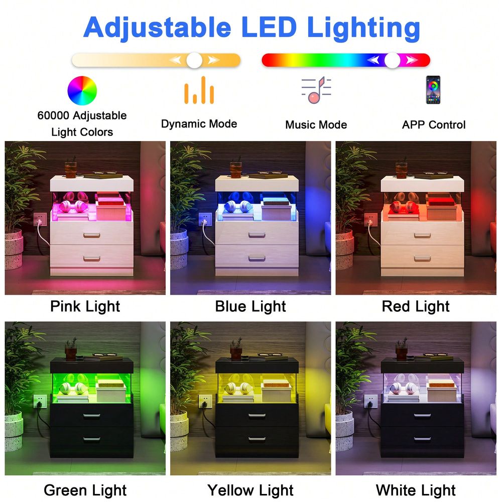 Black LED End Table Nightstand - Floating Nightstand With Led Light 评论和价格