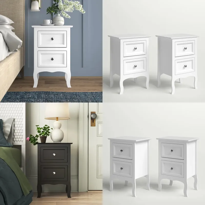 Retro Wooden Nightstand with 2 - Solid Wood Nightstand 2 Drawers 评论和价格