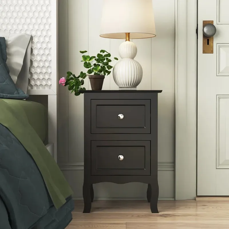 Retro Wooden Nightstand with 2 - Solid Wood Nightstand 2 Drawers 评论和价格
