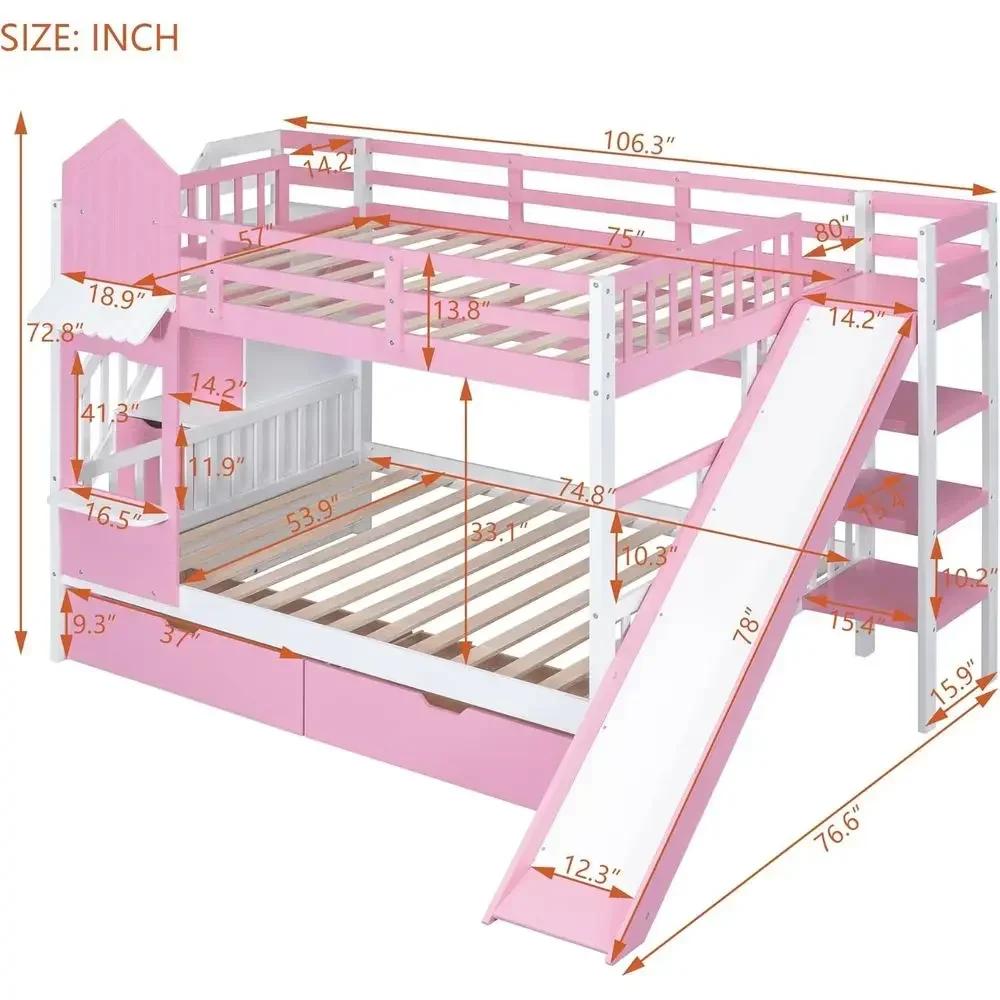 Kids Bunk Bed with Stairs, Sli - Bunk Bed With Stairs And Slide 评论和价格