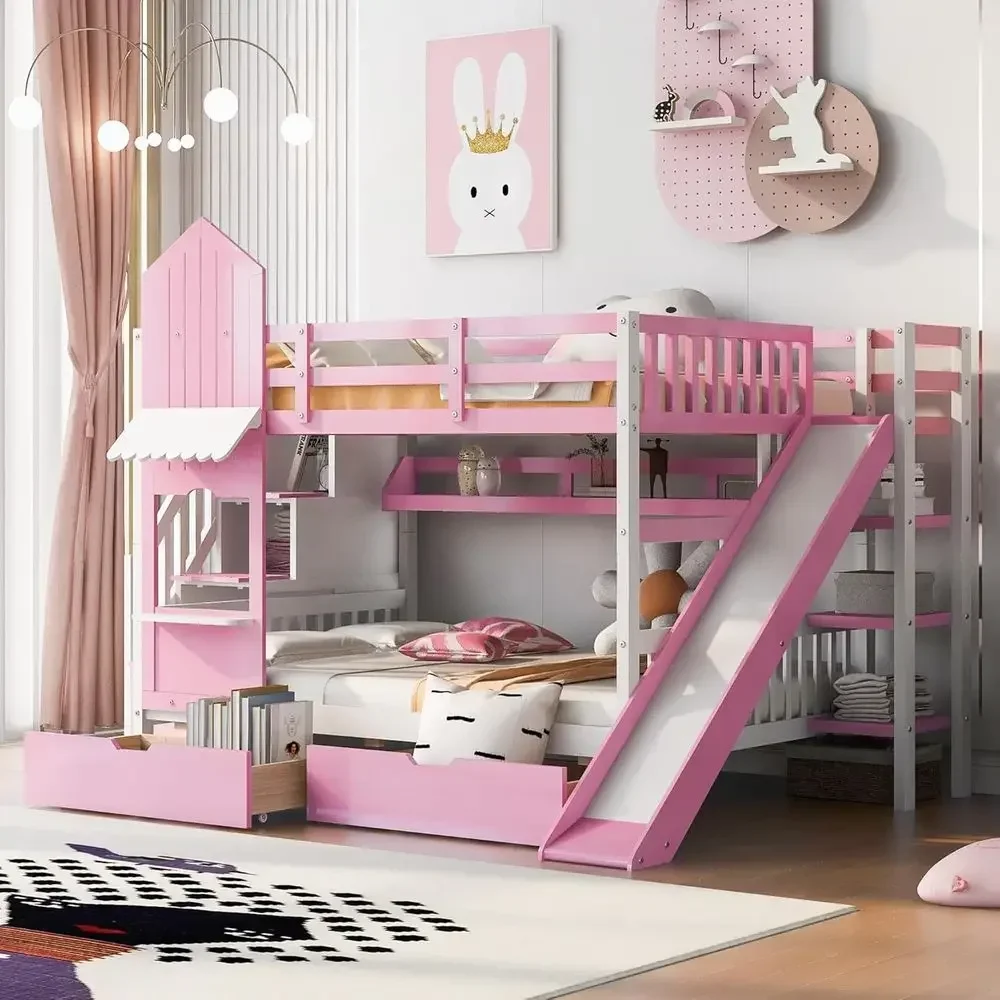 Kids Bunk Bed with Stairs, Sli - Bunk Bed With Stairs And Slide 评论和价格