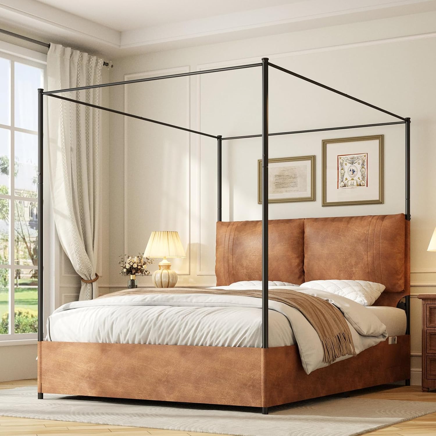 Queen Canopy Bed Frame with Ta - Canopy Bed Frame Metal Queen 评论和价格