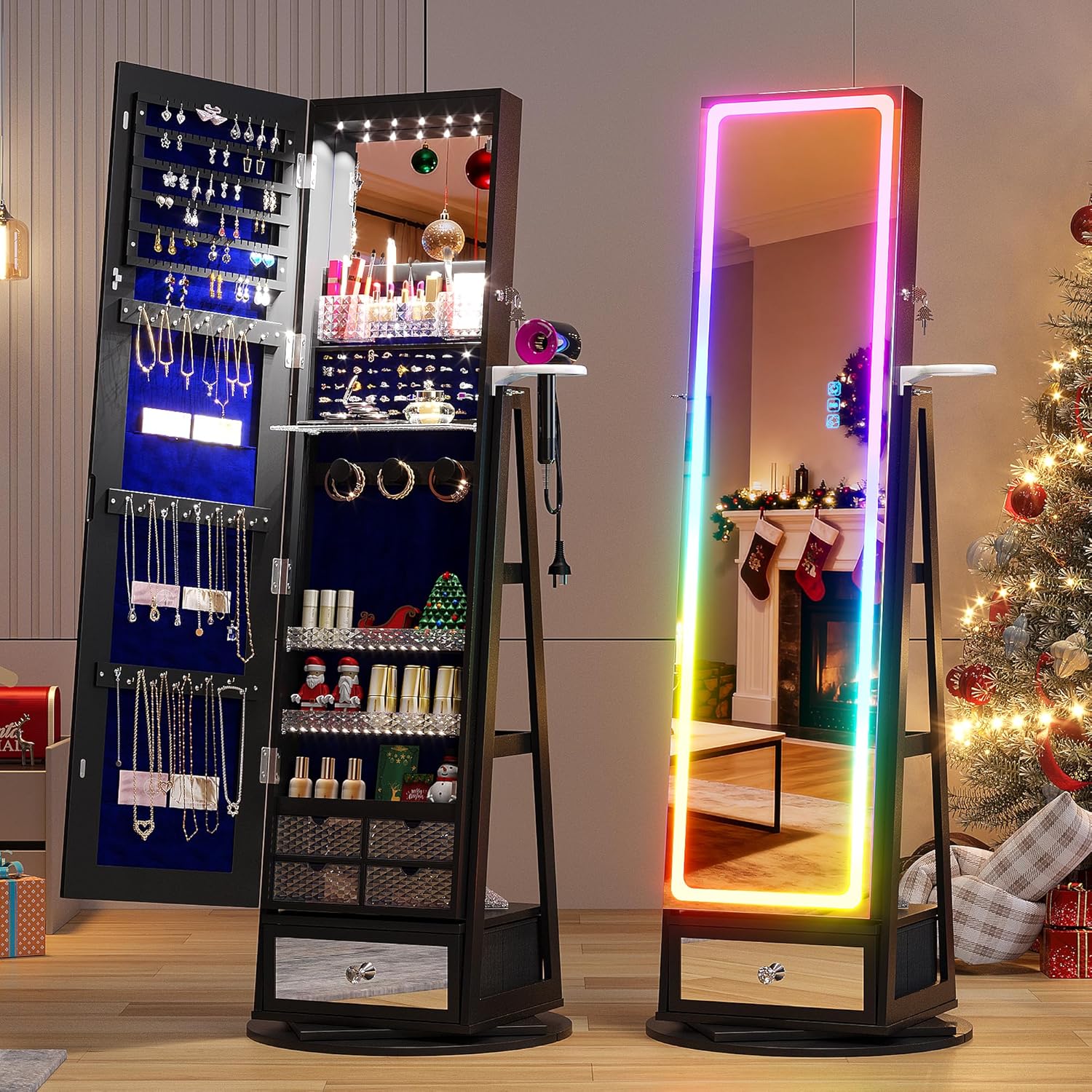 Jewelry Storage Cabinet with L - Full Length Mirror Jewelry Armoire 评论和价格