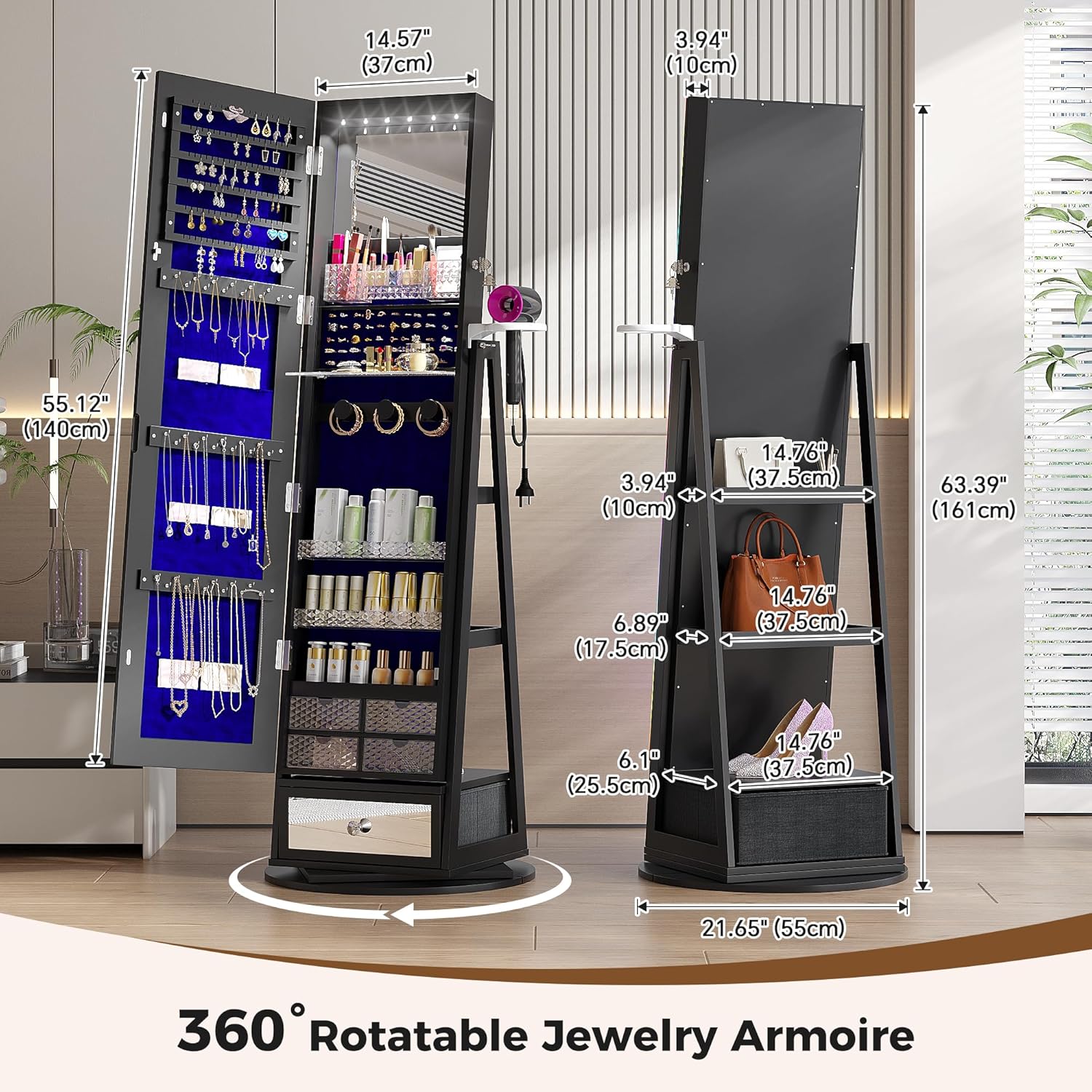 Jewelry Storage Cabinet with L - Full Length Mirror Jewelry Armoire 评论和价格