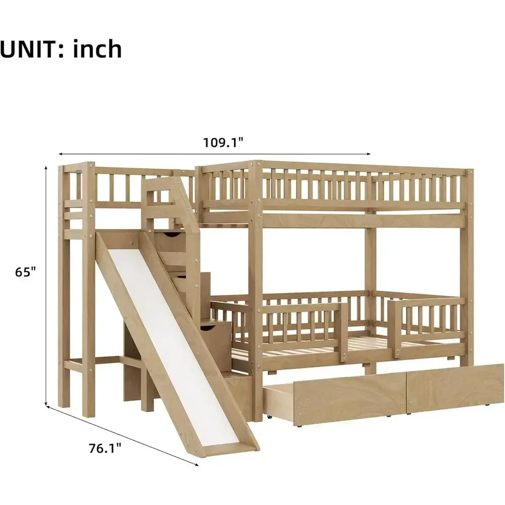 Twin Over Twin Wooden Bunk Bed - Bunk Bed With Stairs And Slide 评论和价格
