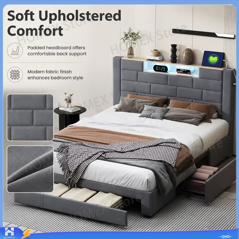 5FT Double Bed Frame with Stor - Gas Lift Storage Bed Hydraulic 评论和价格