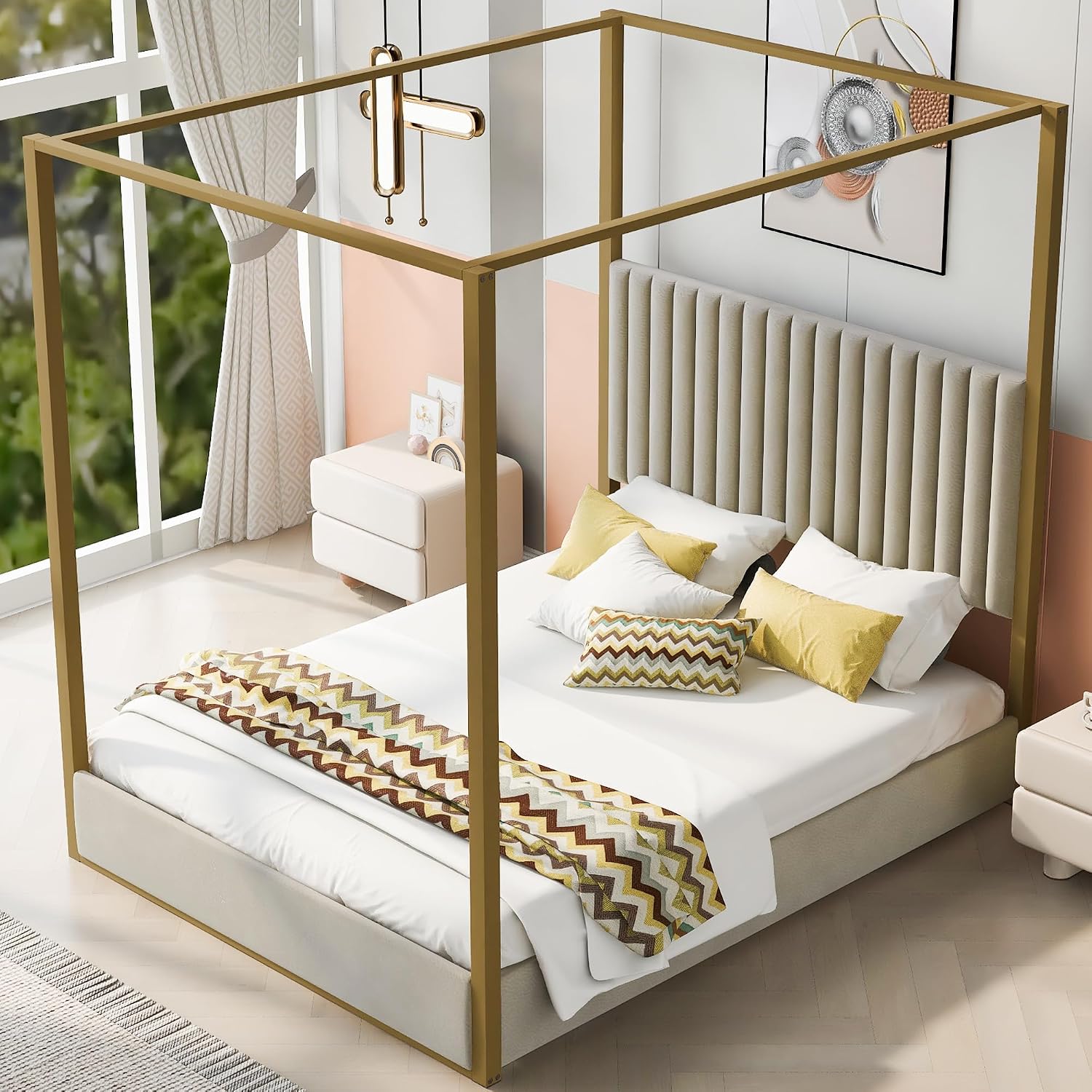 Modern Canopy Platform Bed Que - Canopy Bed Frame Metal Queen 评论和价格