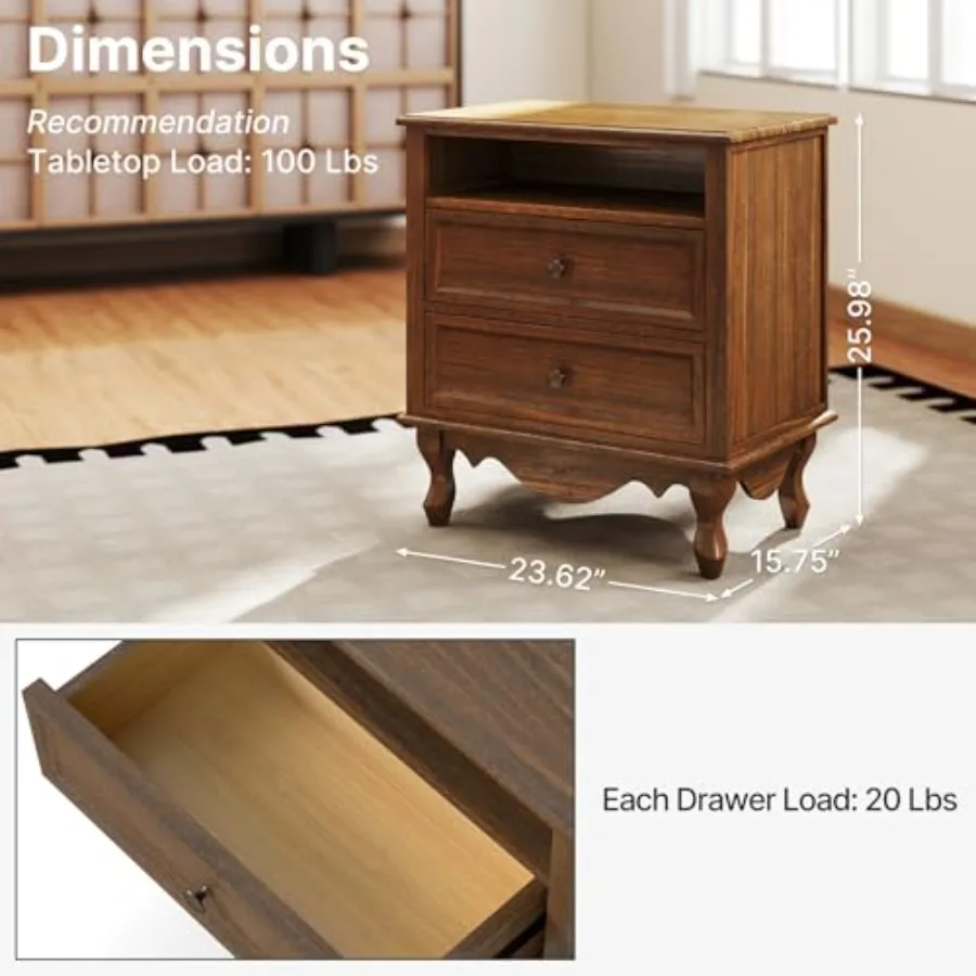 Solid Wood Nightstand, Fully A - Solid Wood Nightstand 2 Drawers 评论和价格