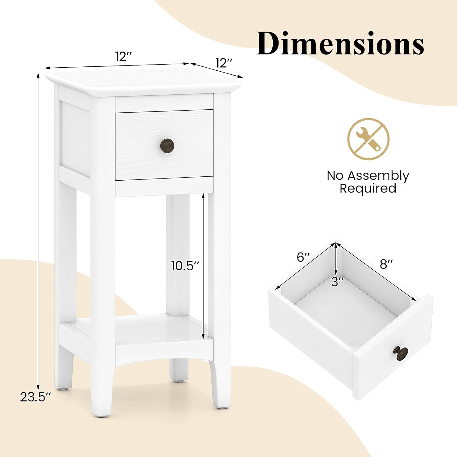 Narrow End Tables with Drawer  - Solid Wood Nightstand 2 Drawers 评论和价格