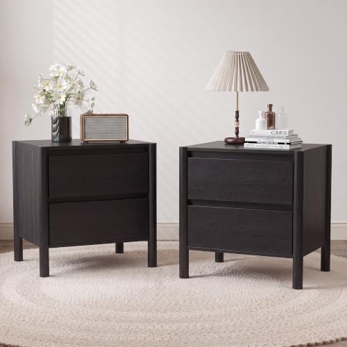 Mid Century Modern Black Night - Solid Wood Nightstand 2 Drawers 评论和价格