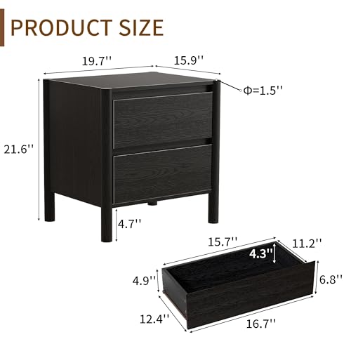 Mid Century Modern Black Night - Solid Wood Nightstand 2 Drawers 评论和价格