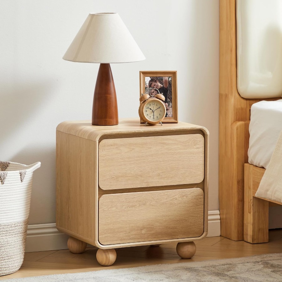 Small Night Stand with 2 Drawe - Solid Wood Nightstand 2 Drawers 评论和价格