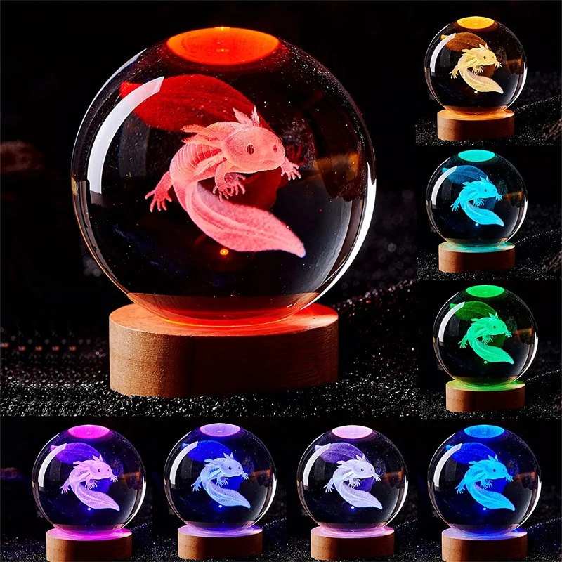 3D Axolotl Laser Engraved Crys - Floating Nightstand With Led Light 评论和价格